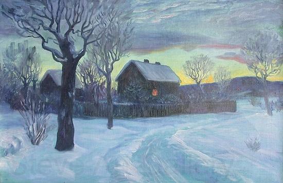 Otto Hennig Kald vinteraften Norge oil painting art